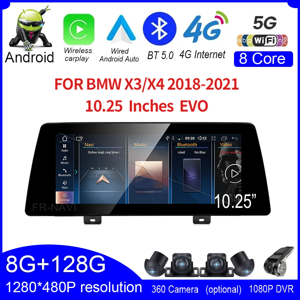 

10.25" 8 Core For BMW X3 X4 2018 - 2021 EVO System Android 13 4G Lte Car Video Player Multimedia Radio Stereo GPS Navigation BT