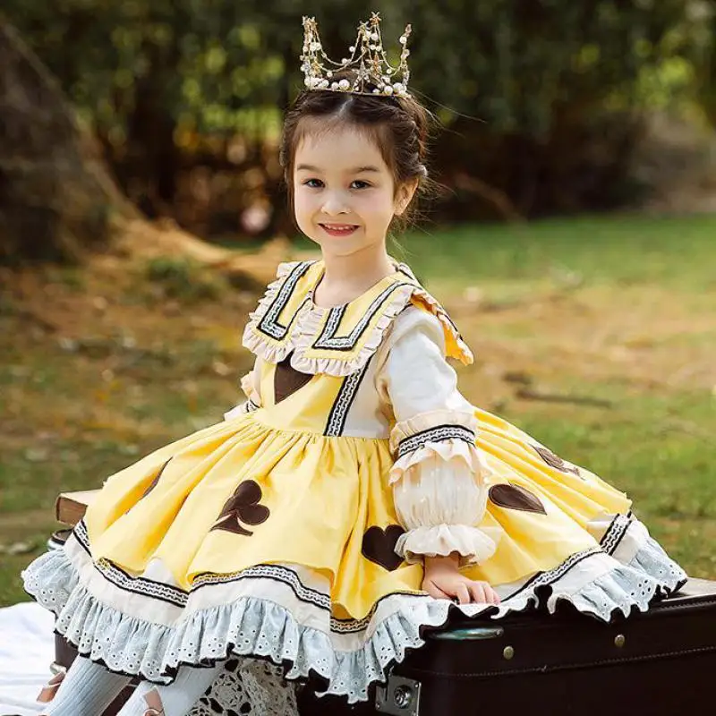 2022 Spring Thickened Style Lolita Dress For Toddler Girls Peter Pan Collar Loose Mesh Hem Ball Gowns Kids Children Casual Dress