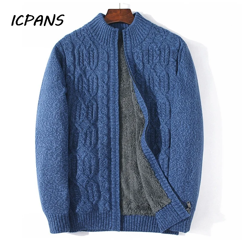 Warm Thicken Cashmere Wool Liner Winter Sweater Men Turtleneck Flower Pattern Male 2022 Winter Cardigan Outwear