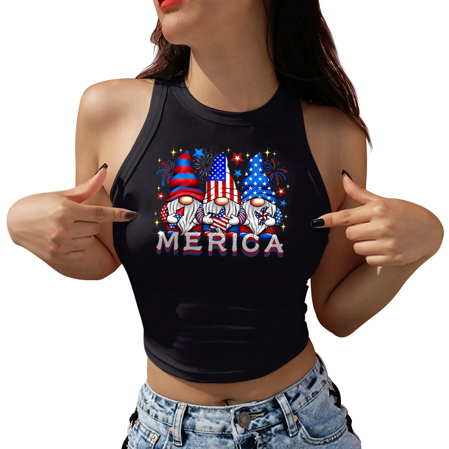 Женский укороченный топ с американским флагом и цветочным принтом уличная