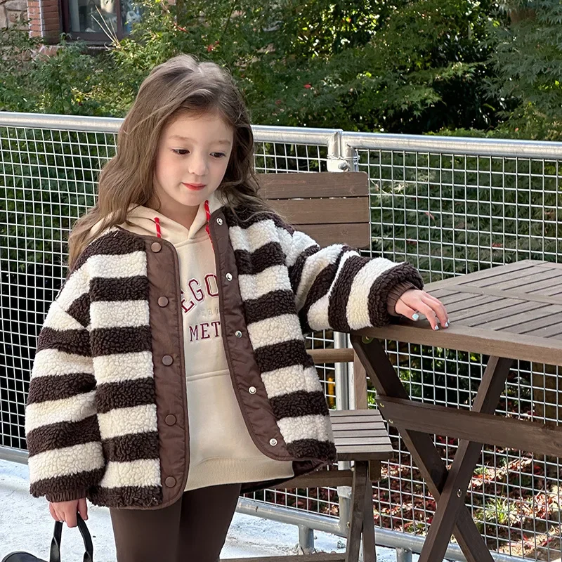 Пальто для девочек новинка 2024 зимняя детская одежда свободное пальто в