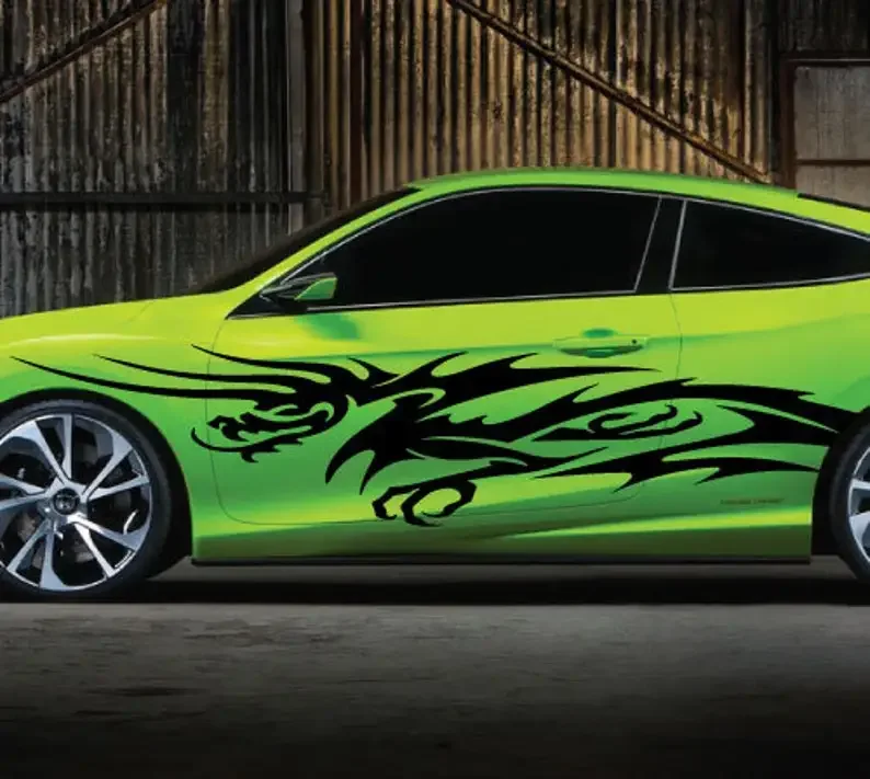 Вихревой цветочный дизайн линии татуировка дракона племенная дверь боковая