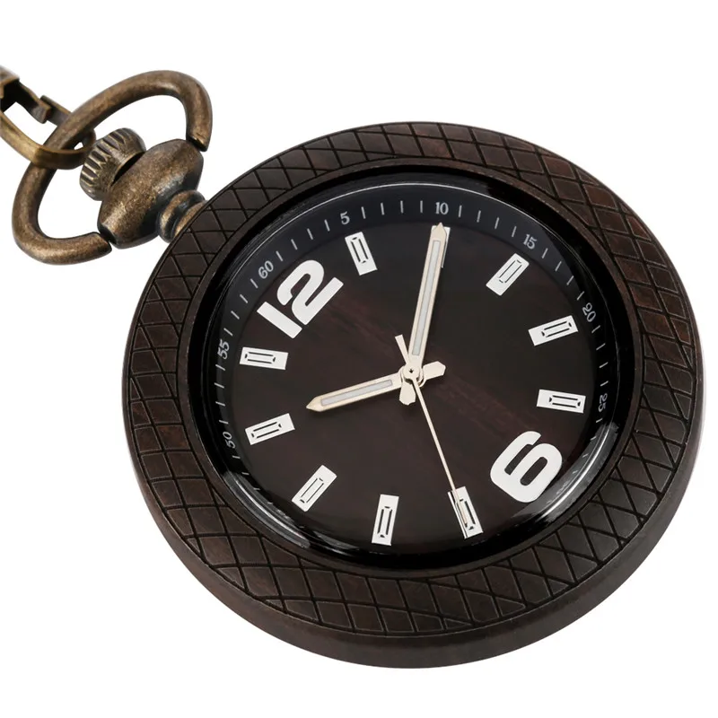 Antique Style Wood Pocket Watch Natural Wooden Quartz Analog Watches for Men Women Luminous Hands Pendant Necklace Chain Gift