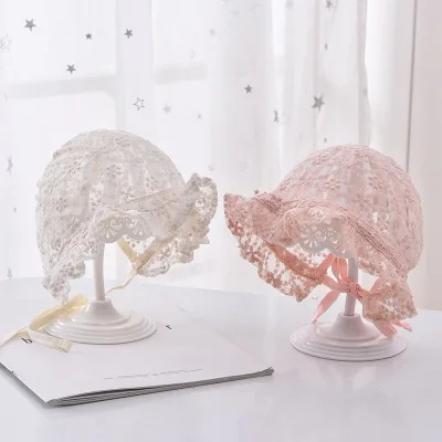 

Lace Embroidery Baby Girl Bonnet Hat Spring Summer Breathable Mesh Kids Hat for Newborn Infant Princess Adjustable Beanie Hat