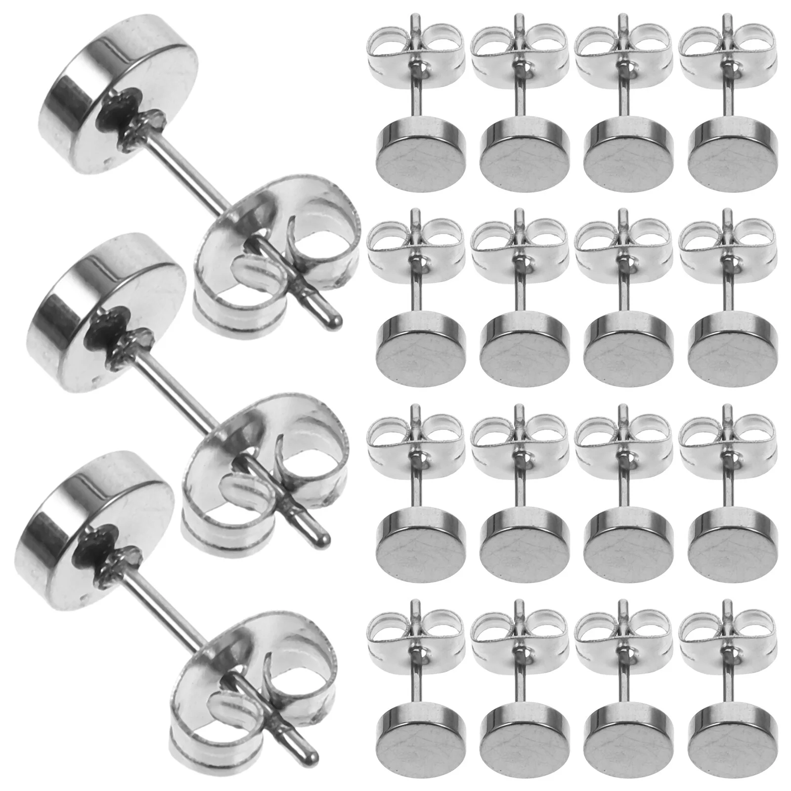 20 Pcs Men Dangle Earrings Cartilage Stud Round Shaped Korean Fashion Women Titanium Steel Studs Flat Man
