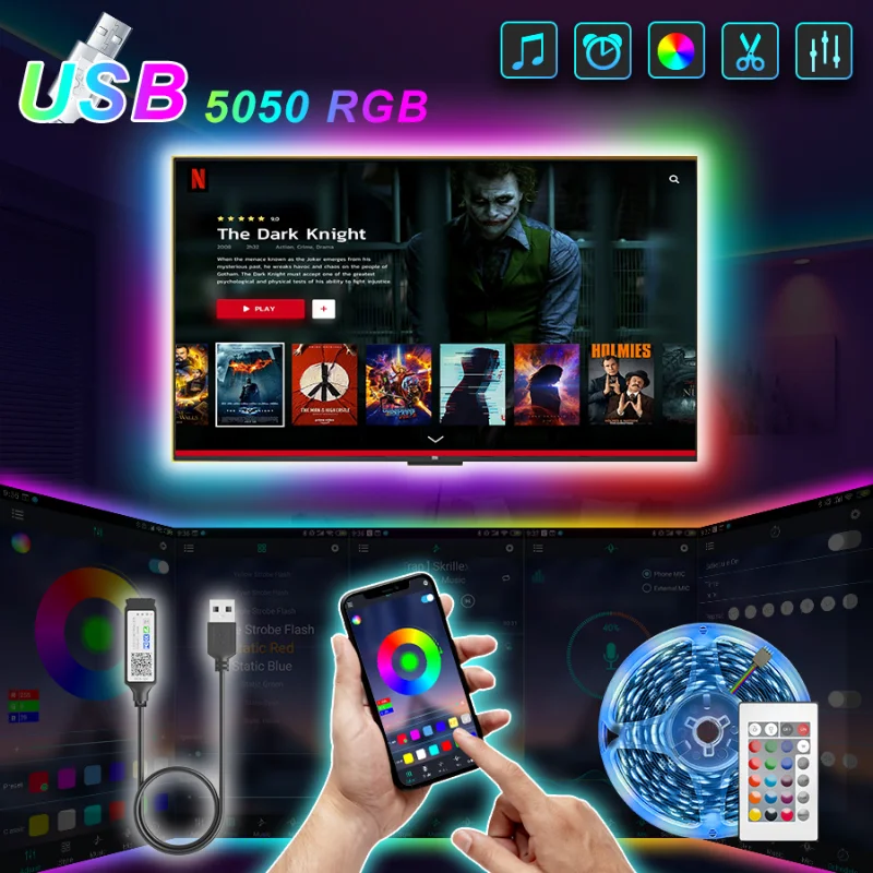 

RGB LED Strip Lights 5050SMD Flexible Lights Diode Tape Bluetooth USB 5V LED Lamp Ribbon 10M for Room Decoration TV BackLight