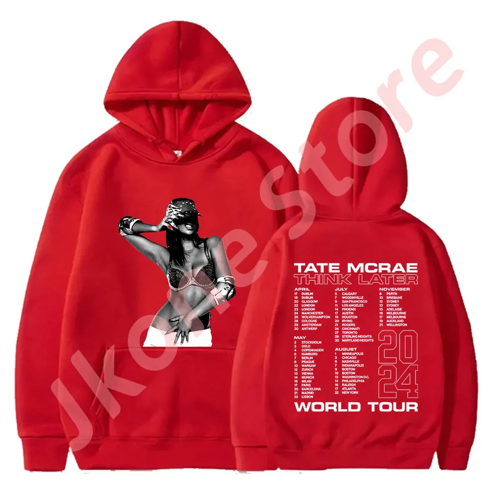 Tate McRae Think After World Tour Merch пуловер толстовки женские и мужские модные повседневные с