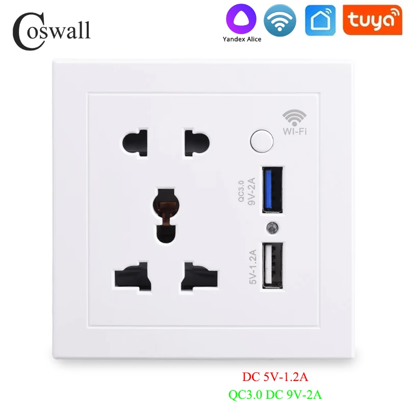 Беспроводная умная универсальная розетка COSWALL с двумя USB-портами и поддержкой