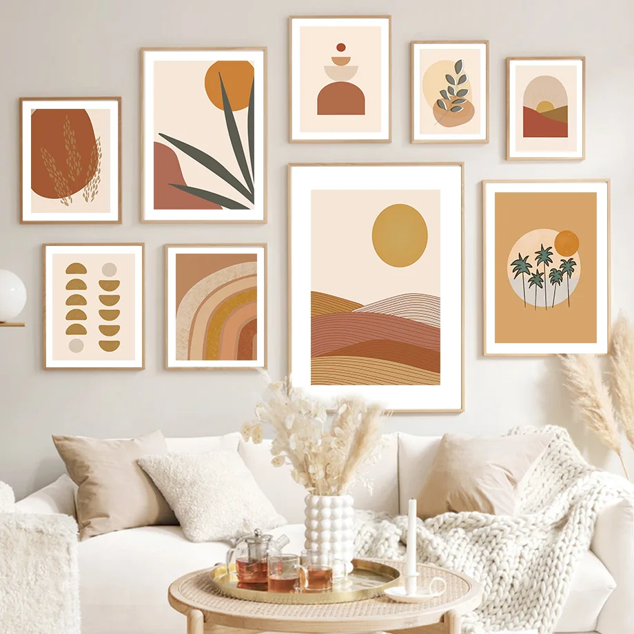 

Mountain Sun Leaf Tree Abstract Landscape Wall Art Canvas Painting Nordic Posters And Prints Wall Pictures For Living Room Decor