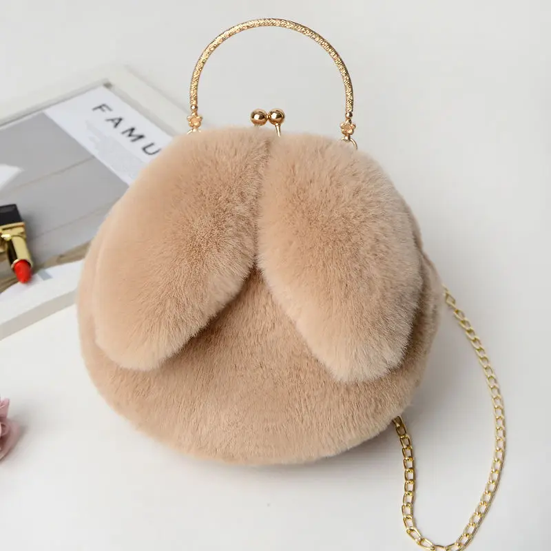 

Cute Fashion Plush Bunny Ear Clip Bag Fashion Chain One Shoulder Messenger Beautiful Female Bag