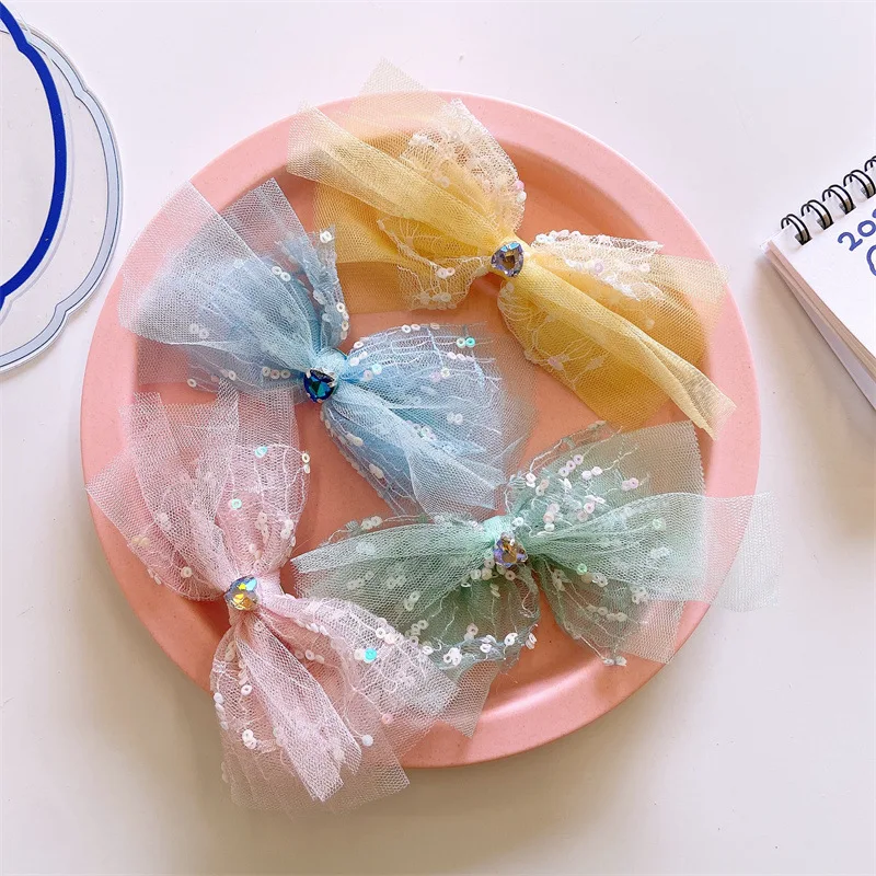 

Korean Version Spring Color New Sweet Mesh Princess Wind Bow Hairpin College Top Clip for Children's Fashion Hair Accessories