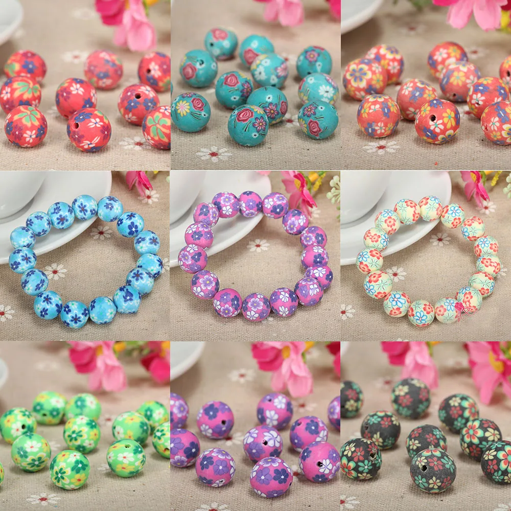 

20pcs 12mm Polymer Clay Daisy Flowers Pattern Beads Round Loose Bead for DIY Charms Jewelry Bracelet Necklace Making Accessories