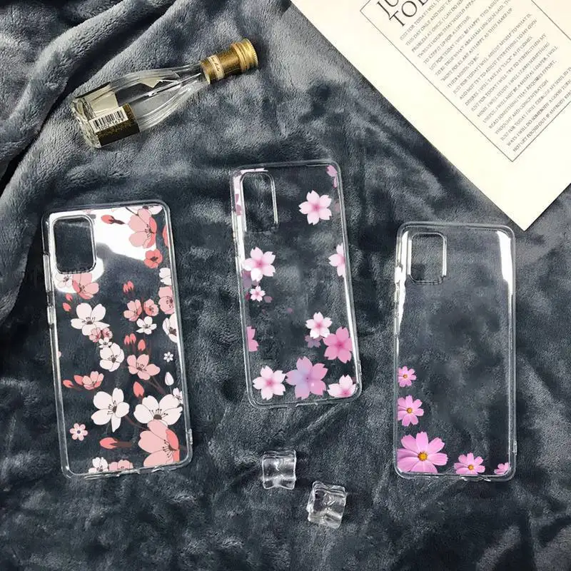 

Pink Cherry blossoms Flower Phone Case Transparent soft For iphone 12 11 13 7 8 6 s plus x xs xr pro max mini