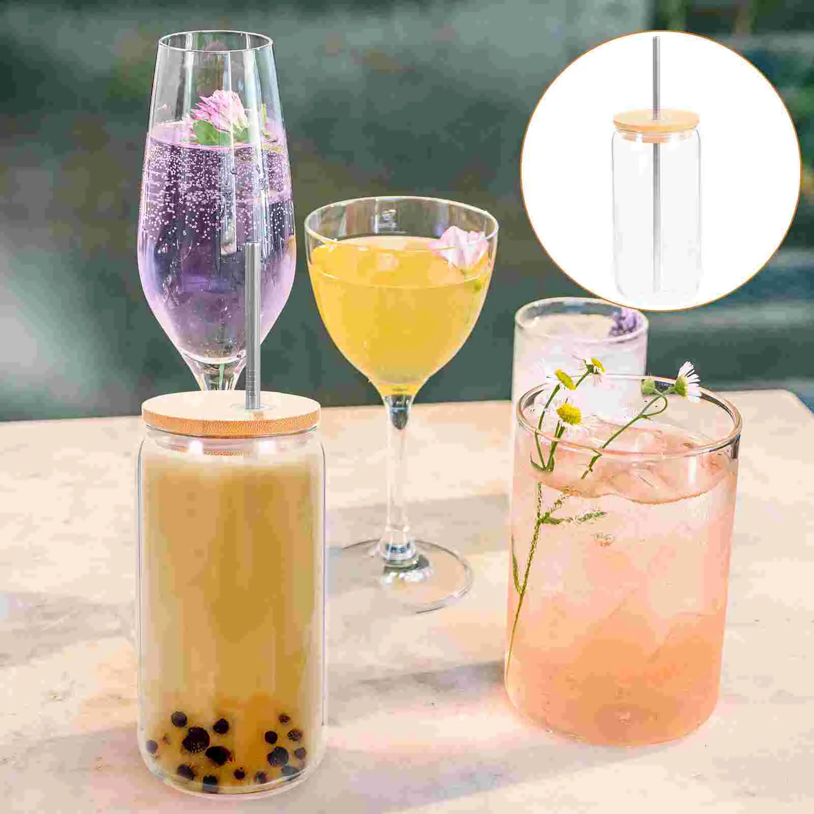 

Glass Cola Cup Shampain Glasses Beverage Cups Tea Tumbler Cup Drinking Bottle Drinking Can Cup Bamboo Drinking Cups