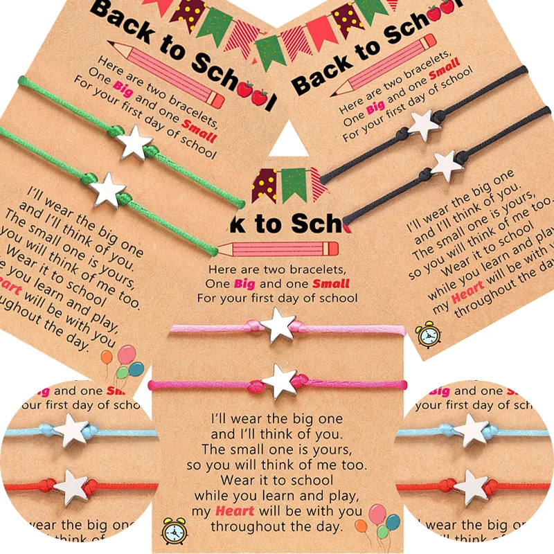 

Back To School Season Stainless Steel Bracelets Hollowed Out Set With Card Rope Woven Bracelets