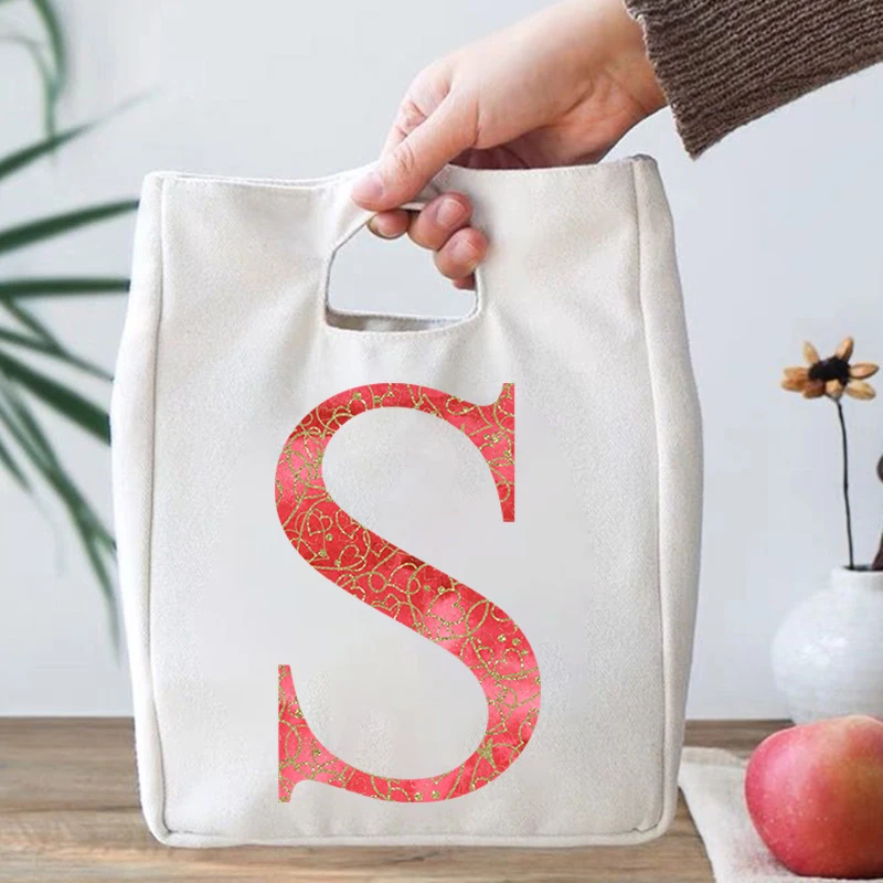 

Lunch Bag Cooler Tote Portable Insulated Box Red Heartlove Letter Print Thermal Cold Food Container Picnic Women Travel Lunchbox