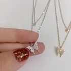 Женское Двухслойное ожерелье-бабочка, блестящее колье до ключиц, яркое Ювелирное Украшение, аксессуары