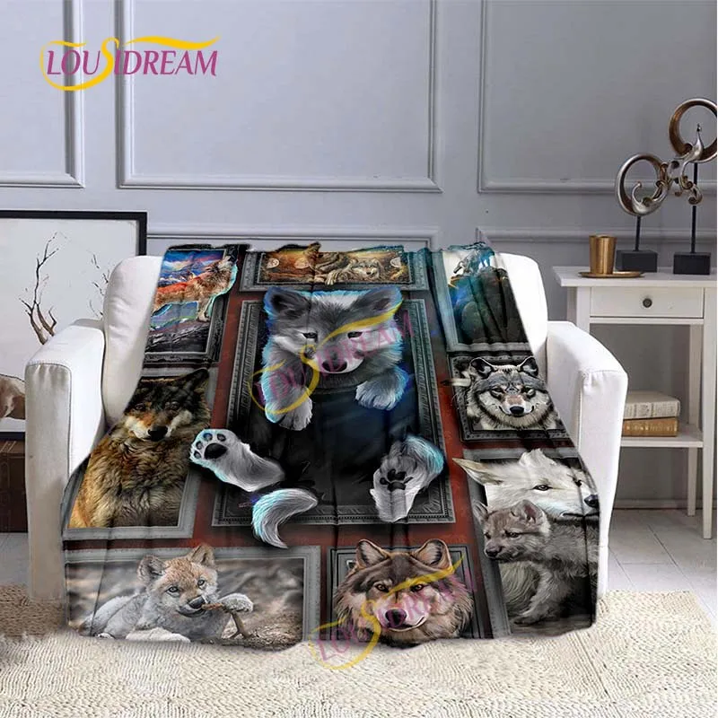 

Animal Bed Blanket 3D Printing Warm Wolf Flannel Blanket Bed Throw Soft and Cute Printed Bed Cover Sofa Bed Gift Blanket