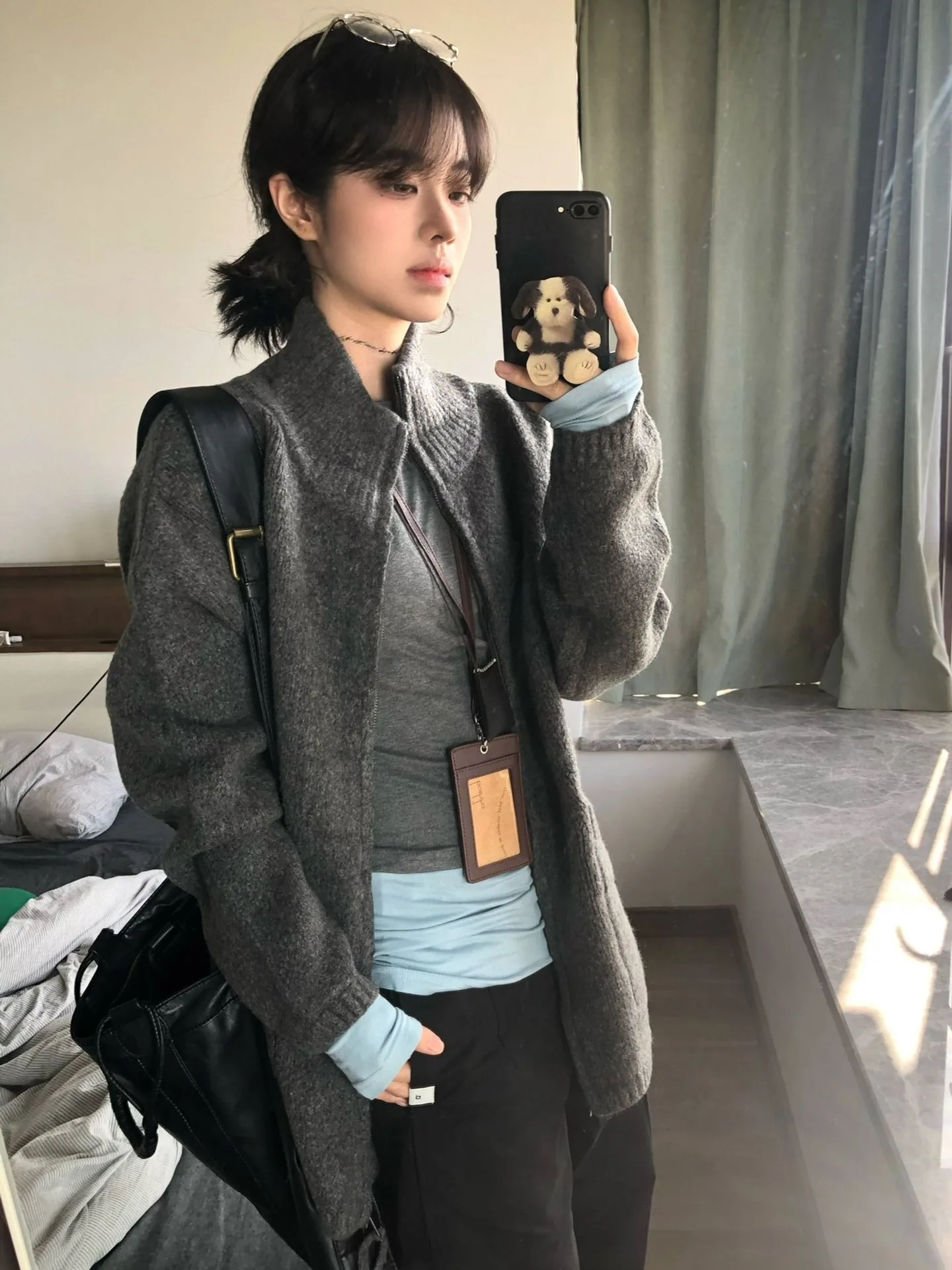 Корейский серия простое Sle мягкий клейкий серый свитер верхняя одежда для женщин