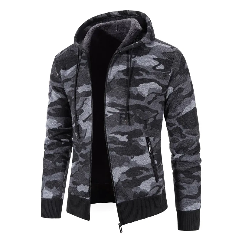 

Men Hooded Sweatercoat Jackets Thicker Warm Camouflage Cardigan Sweaters New Male Winter Casual Cardigans Slim Fit Hoodies 3XL