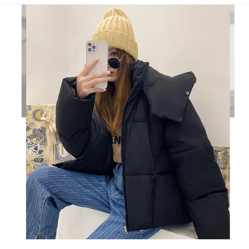 2022 Winter Jacket for Women Coat Warm Solid Hooded Pink Parkas Female Casual Loose Short Outwear Korean Cotton-padded