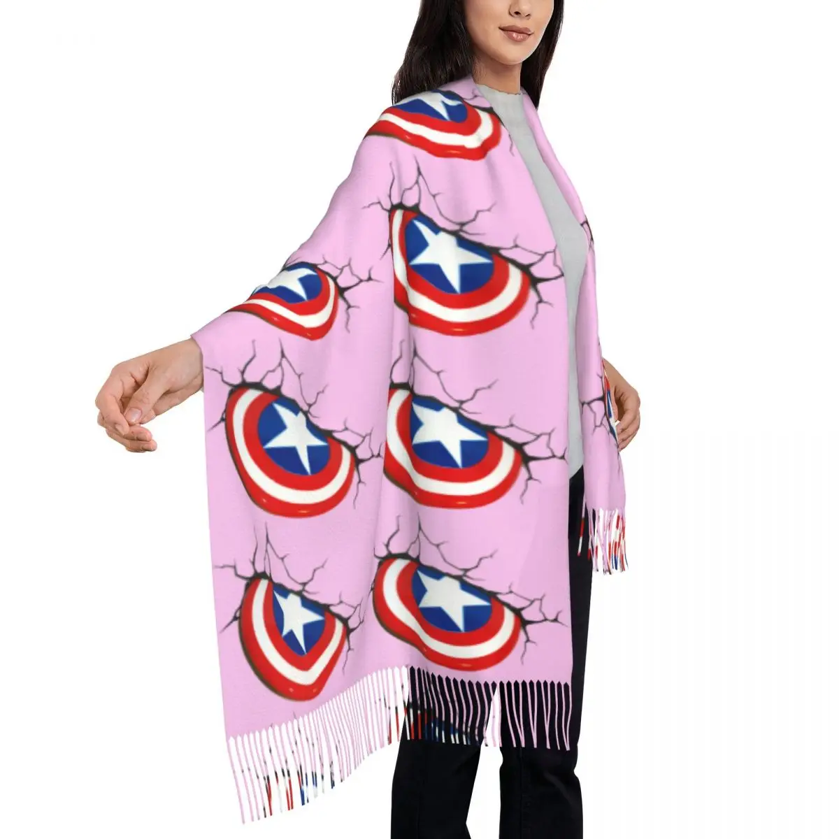 Женские большие шарфы с щитом Капитана Америки на заказ женские зимние толстые