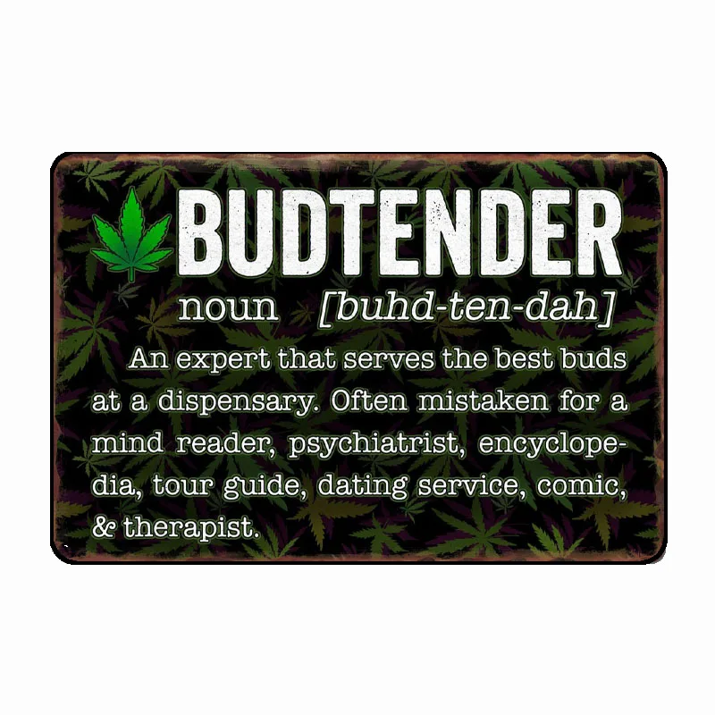 

Металлический знак Bud Tender 420 с каннабисом, Настенная картина на заказ, кухонные жестяные знаки, плакаты, украшение для стены комнаты, ретро, мужская пещера, таверна