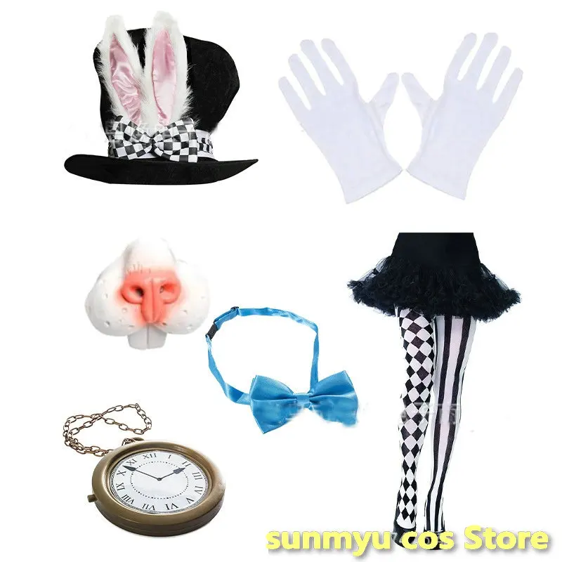 

Шапка с заячьими ушами карманные часы, галстук-бабочка, нос, набор для косплея, пасхальный косплей, Хэллоуин, белая шапка кролика, Алиса, стра...