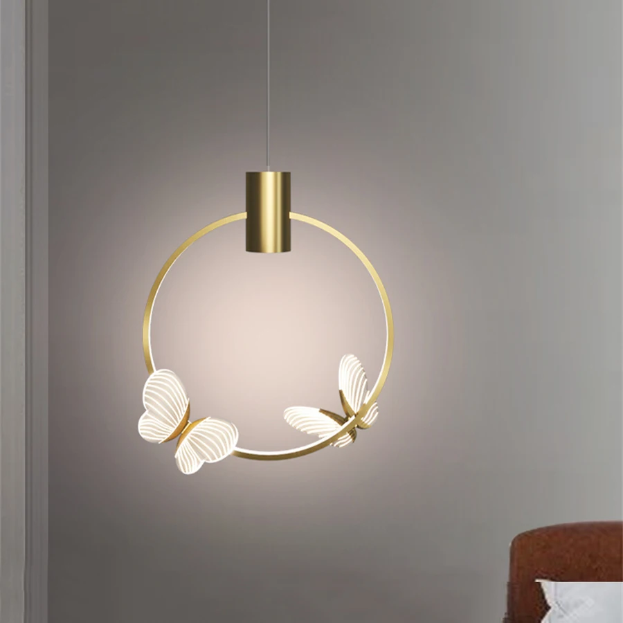 

Novelty Butterfly LED Pendant Light Kitchen Dining Bedroom Bedroom Hanging Lamp Golden Ring Bathroom Aisle Pendant Light