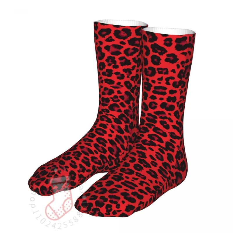 

Leopard Printed Red Socks Men's Women's Fashion Socks Hip Hop All Year Long Socks Gift