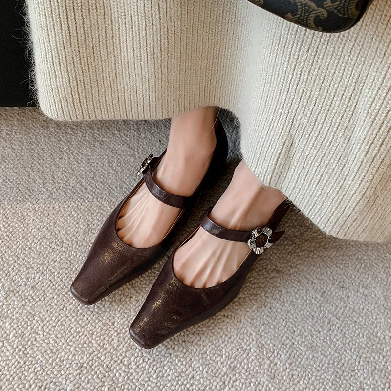 Туфли-лодочки MKKHOU женские из натуральной кожи Туфли Мэри Джейн с квадратным