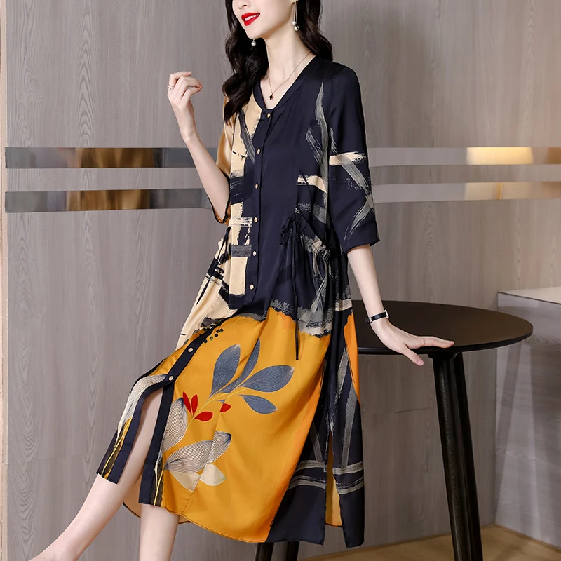 

2022 Summer New Luxury Temperament Long Dress Vintage Loose Women Clothes for Mother