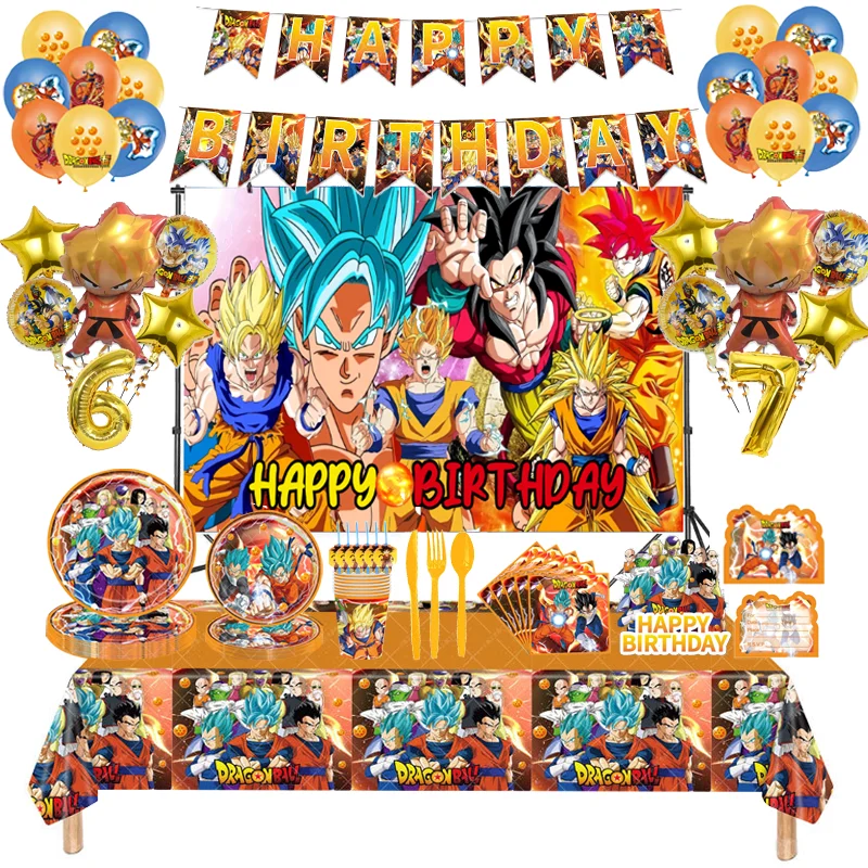 Dragon Ball Goku Tema Decorazioni Per Feste Di Compleanno Per Bambini Set Di Stoviglie Palloncini Sfondo Baby Shower Anime Boy Party Supplies 2023