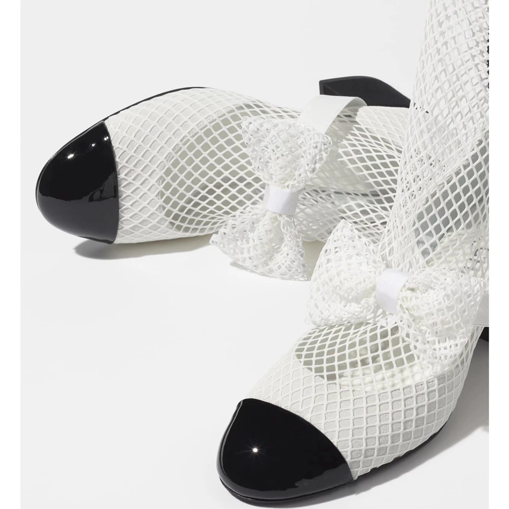 New Women Summer Ankle Boots Women's Leather Mesh Booties Fashion Full Drill Sexy Round Toe Band Bowknot High Heels Big Size 43