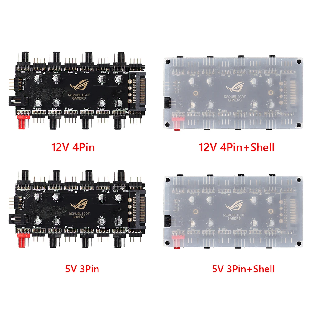 

5V/3 Pin 12V/4PIN ARGB 4 Pin Fan PWM HUB 1 To 8 Multi Way Splitter for Motherboard LED Strip Light Control Adapter By SATA/4D
