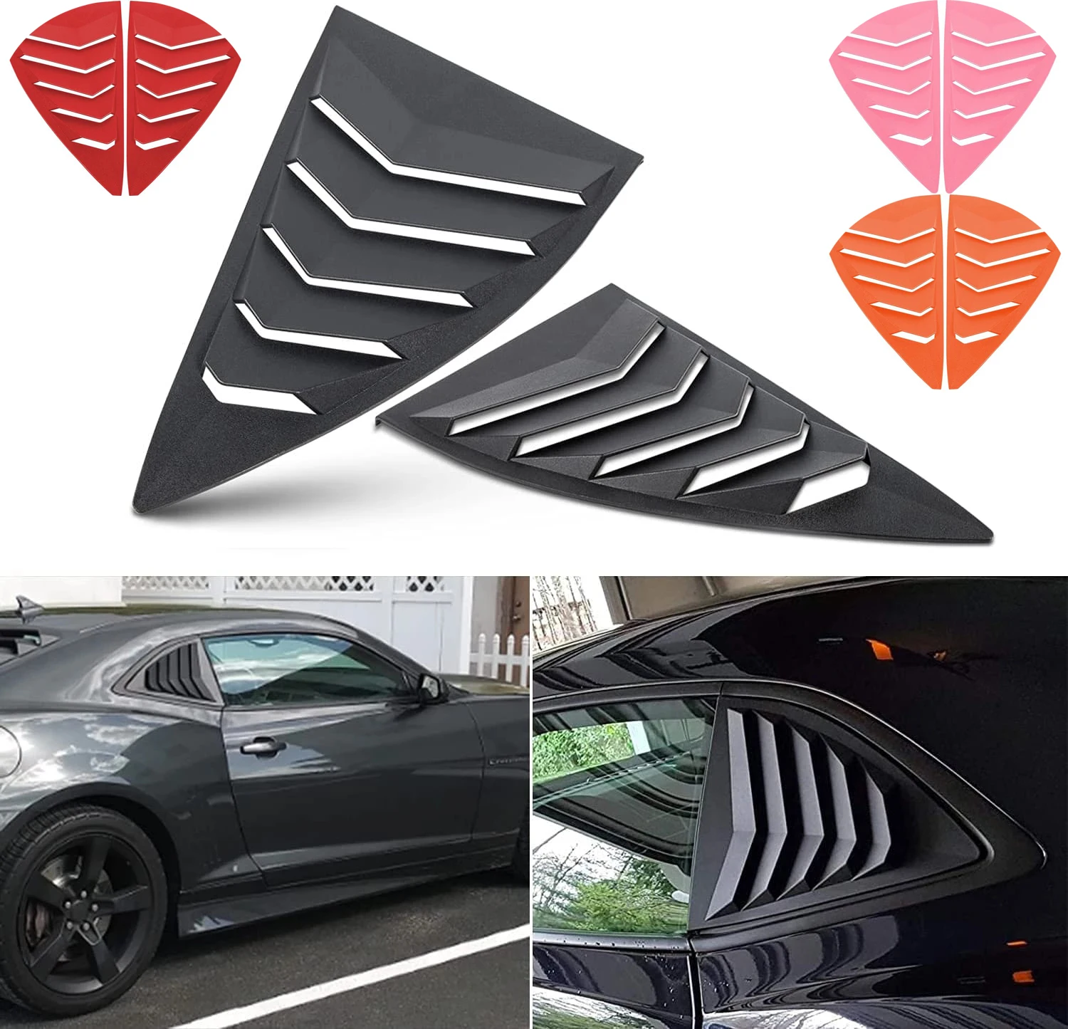 Rear Side Window Louvers Cover Fit For Chevy Chevrolet Camaro 2010-2015 ABS Window Visor Sun Shade Cover Vent Lambo Style