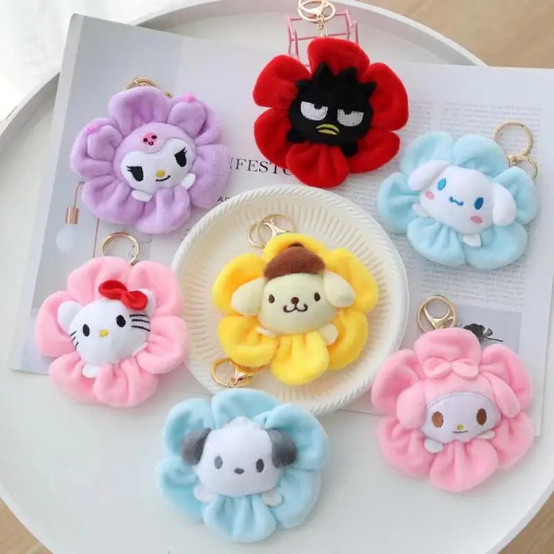

Мультяшный Sanrio, плюшевый брелок для ключей Hello Kitty Kuromi Melody Sun Flower для влюбленных, украшение для рюкзака, Детские аксессуары, игрушки