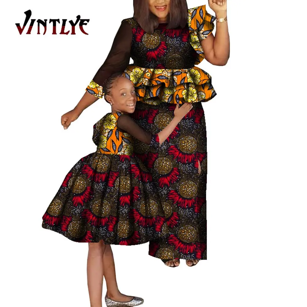 Dashiki African Family Clothes for Mom and Daughter Women African Top and Skirt Set and  African Girl Dresses WYQ765