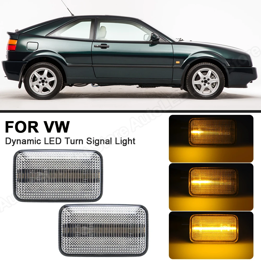 Dynamic Turn Signal Indicator Blinker Lamps No Error 2PCS Side Marker LED Lights For VW Caddy Golf MK1 MK2 Jetta Passat Polo