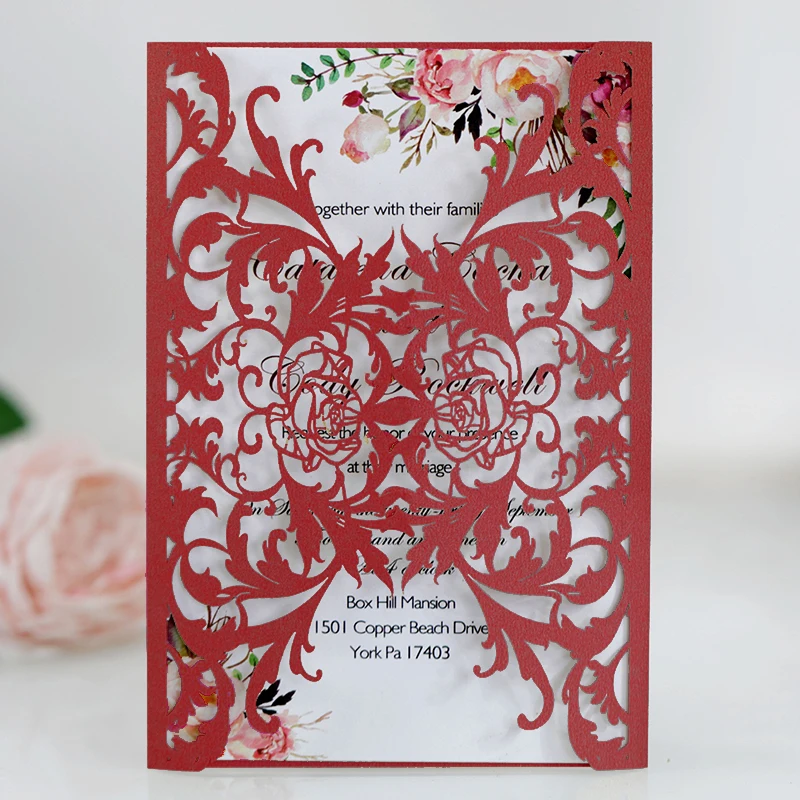

25pcs Laser Cut Invitation Card Rose Pattern Romantic Wedding Invitations Greeting Cards Gift Card Customization for Party Dec
