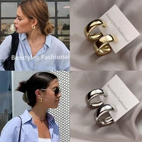 new minimalist golden silver color round earrings for women trendy geometric drop statement earrings party fashion jewelry gift