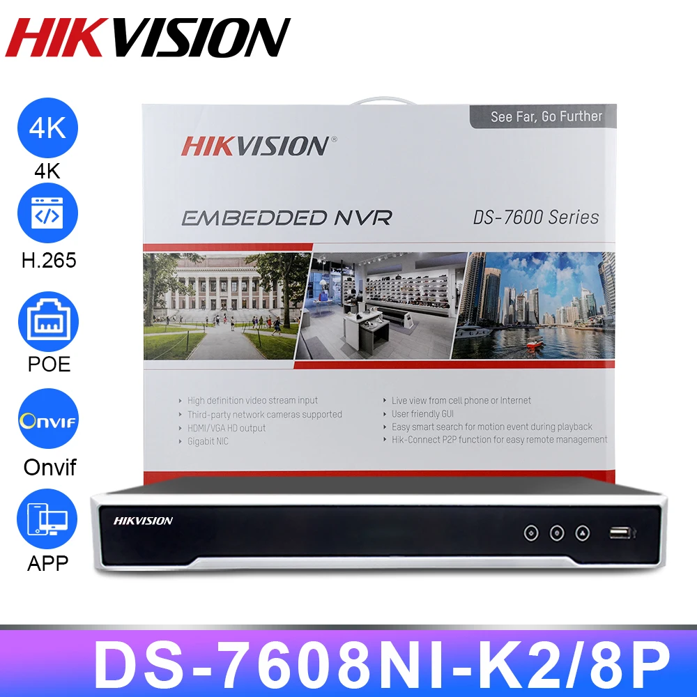 Hikvision NVR 8CH DS-7608NI-K2/8P 16CH DS-7616NI-K2/16P PoE 12MP CCTV система видеонаблюдения сетевой