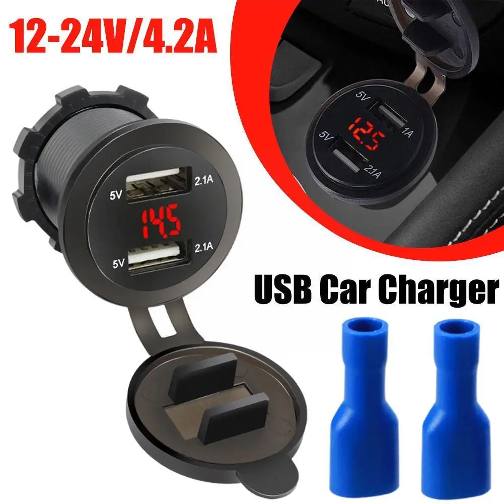 

12V-24V USB Car Motorcycle Cigarette Lighter QC 3.0 LED Charger Power Cigarette Outlet 4.2A Plug Sockets Car Dual USB Light S5U5