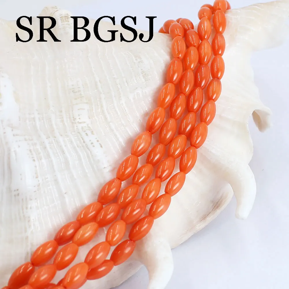 3x6mm Natural Orange Coral Gem Stone Rice  Loose Beads for Jewelry Making DIY Bracelet Necklace Handmade 15"