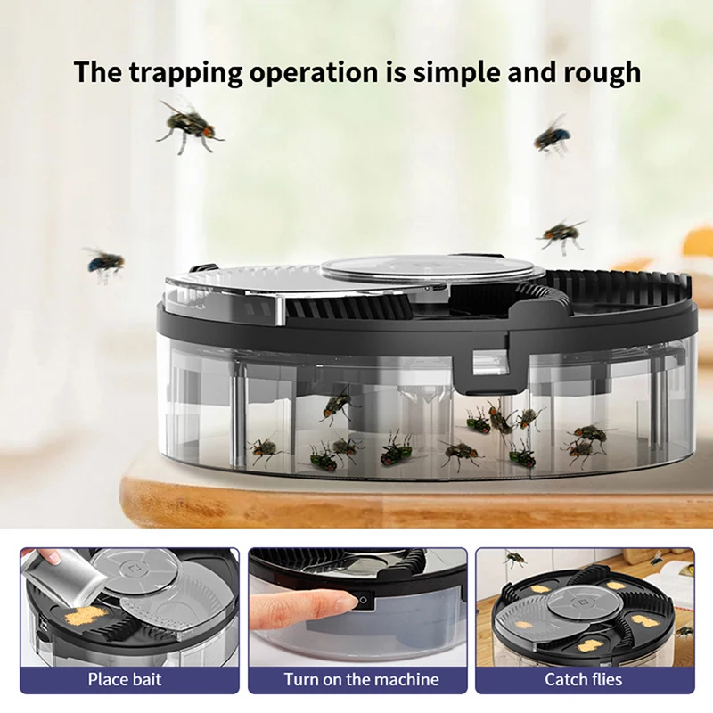 Electric Fly Trap 1200mAh USB Rechargeable Automatic Flycatcher Safety Rotation Pest Catcher Device Quiet Indoor Insect Reject