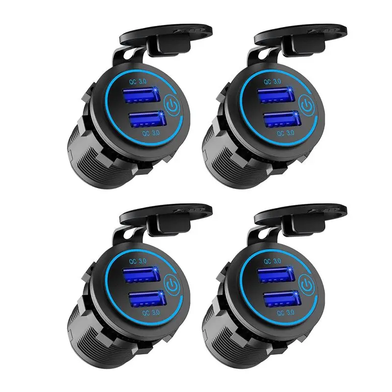 Фото A48P-4X 12В USB-розетка, двойной USB-порт QC 3.0 для автомобиля с выключателем, водонепроницаемая USB-розетка 36 Вт (с пробойником 1,1 дюйма) №1