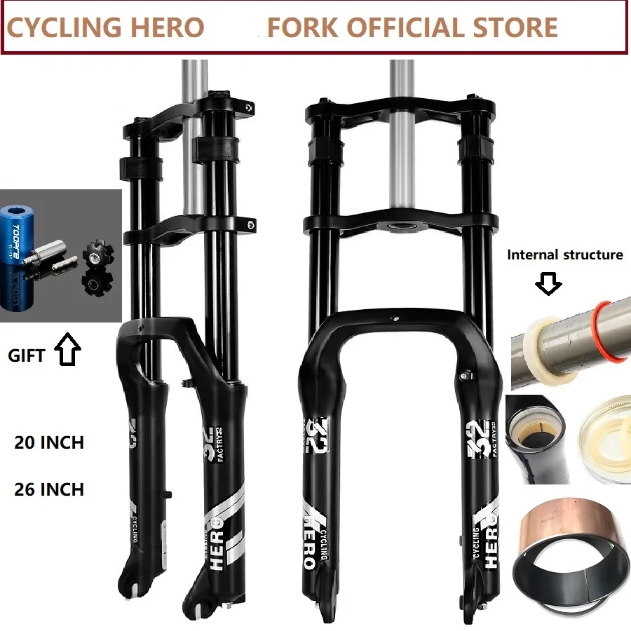 

cycling hero 20 26 "4.0" fat tire spring fork double shoulder fork 135mm pitch suitable for mountain bike electric bicycle MTB