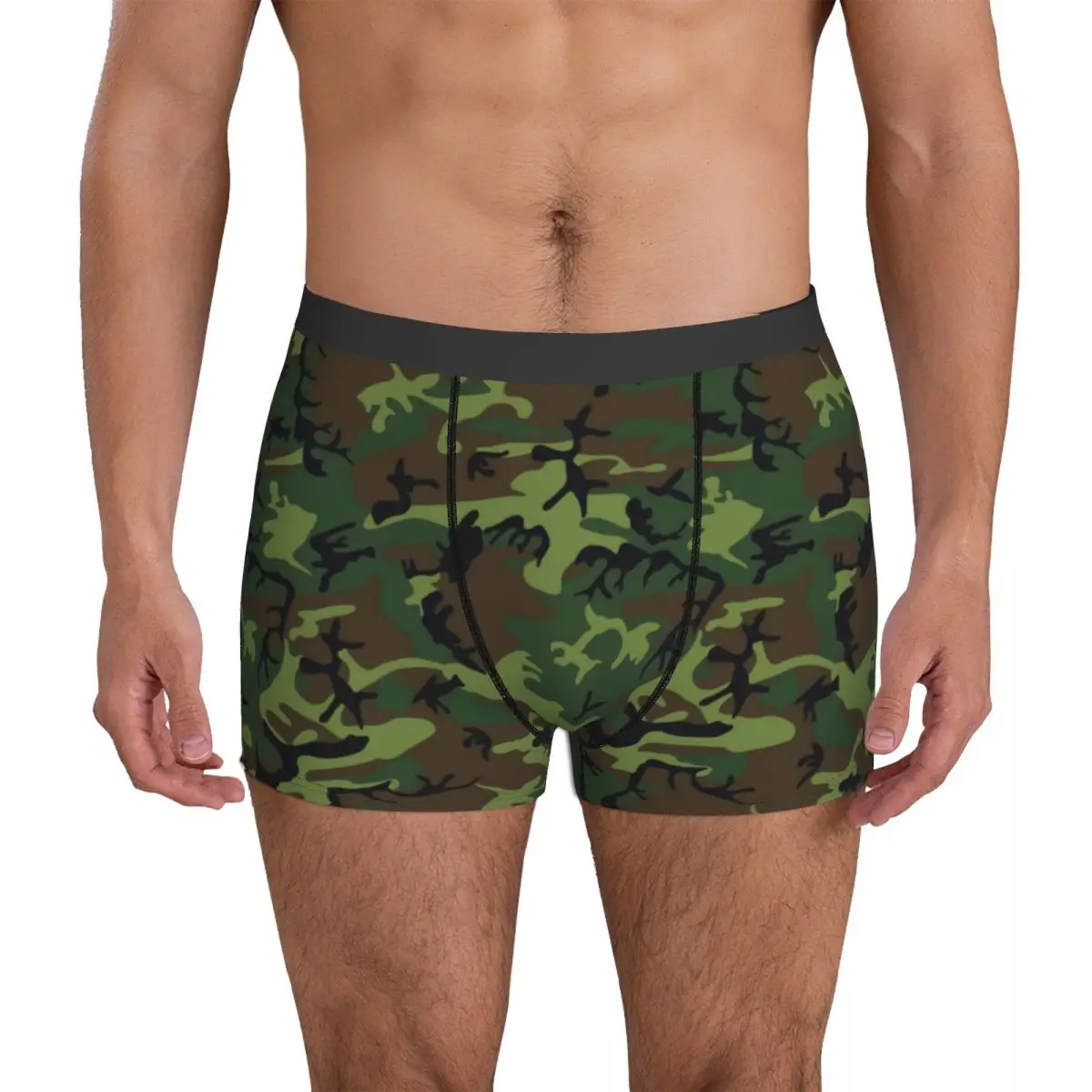 

Green Brown Camo Underwear Woodland Camouflage Males Panties Print Sexy Boxershorts Trenky Shorts Briefs Plus Size