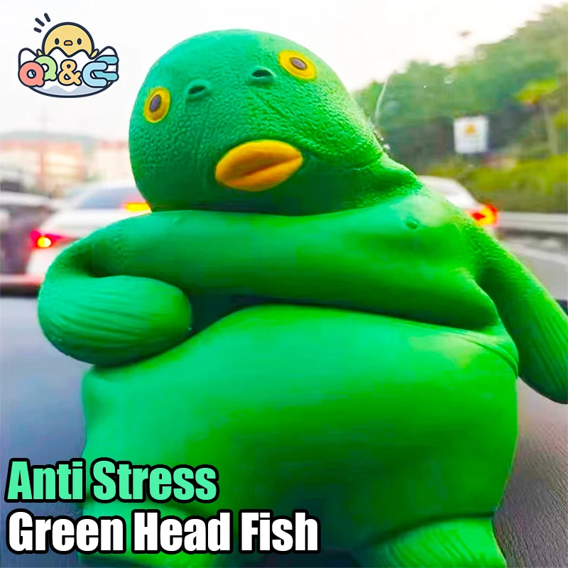 

Novel Toys for Children 2023 Anti Stress Press Ball Green Head Fish Toy Sand People Decompression Pinching Fidget Toys Kids Toy