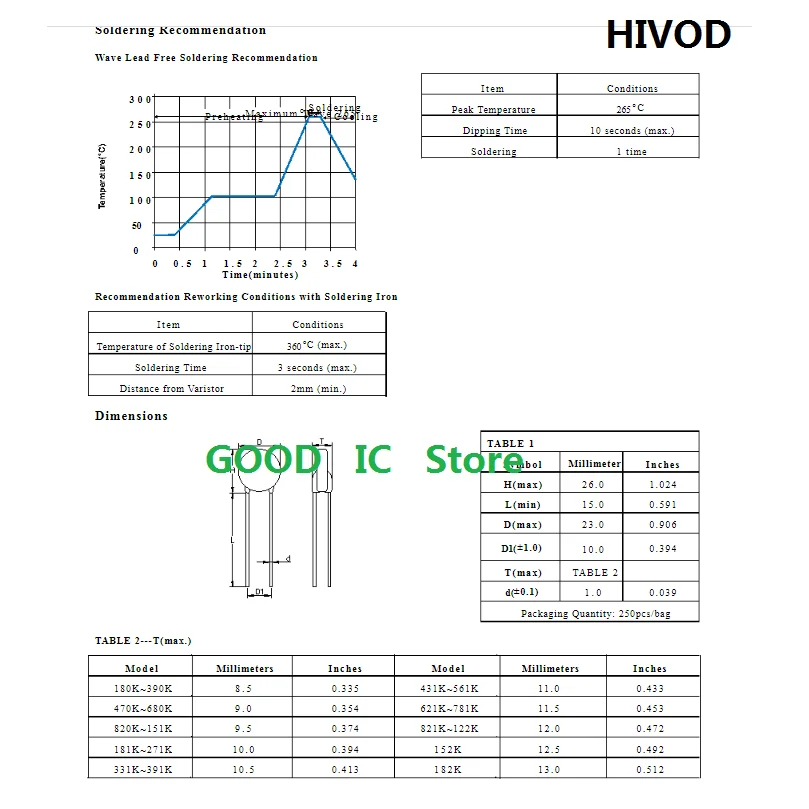 Варистор с прямой вставкой новая модель 20D201K 20D221K 20D271K 20D301K 20D331K 20D391K 20D470K 20D511K 20D561K